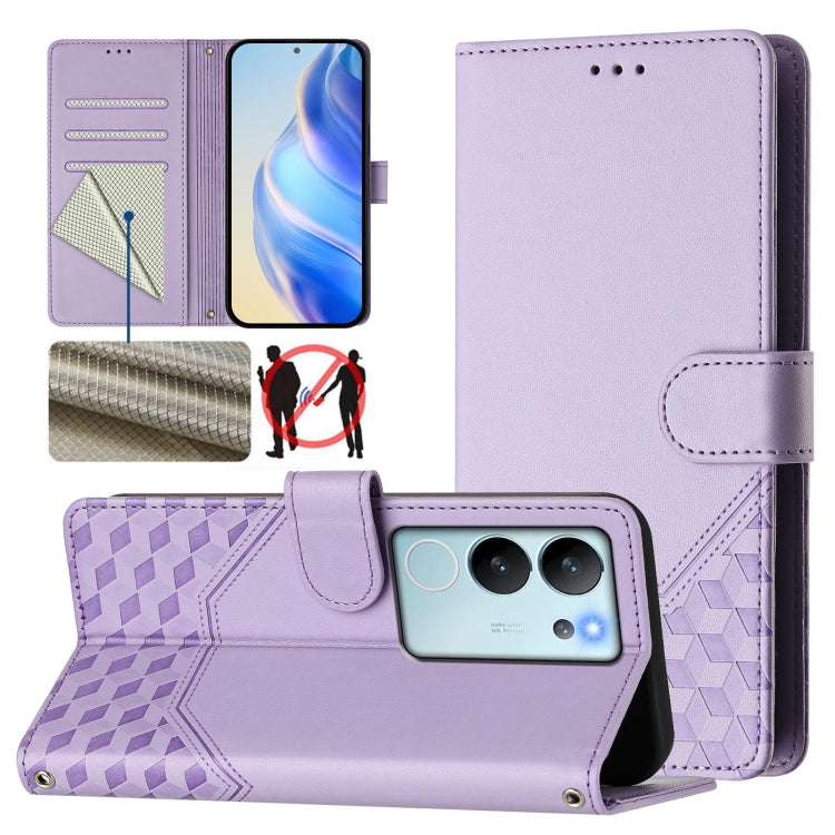 Honeycomb Embossing RFID Leather Phone Case, For vivo Y03 4G Global / Y18 4G, For vivo Y38 5G / Y200i / T3x Global, For vivo iQOO Z9x, For vivo iQOO Z9 / Z9 Turbo, For vivo Y100 IDN / T3 5G IDN, For vivo V30 5G / V30 Pro Global                         ...