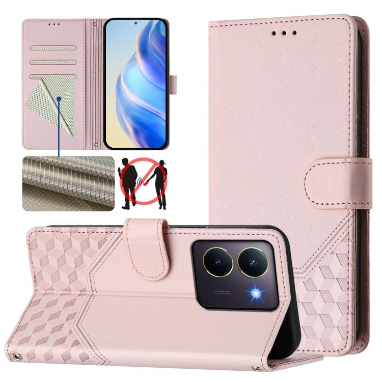 Honeycomb Embossing RFID Leather Phone Case, For vivo Y03 4G Global / Y18 4G, For vivo Y38 5G / Y200i / T3x Global, For vivo iQOO Z9x, For vivo iQOO Z9 / Z9 Turbo, For vivo Y100 IDN / T3 5G IDN, For vivo V30 5G / V30 Pro Global                         ...