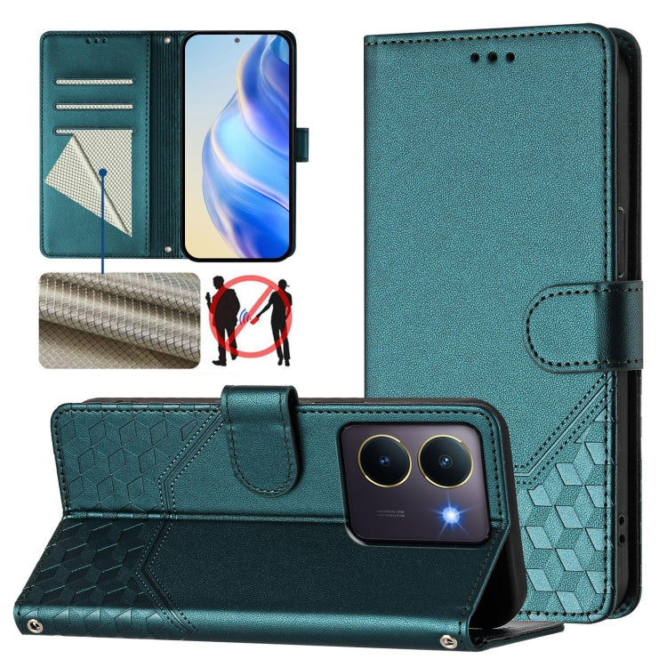Honeycomb Embossing RFID Leather Phone Case, For vivo Y03 4G Global / Y18 4G, For vivo Y38 5G / Y200i / T3x Global, For vivo iQOO Z9x, For vivo iQOO Z9 / Z9 Turbo, For vivo Y100 IDN / T3 5G IDN, For vivo V30 5G / V30 Pro Global                         ...