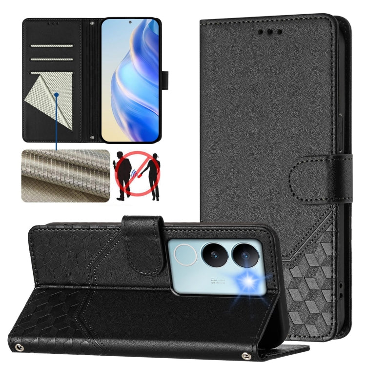 Honeycomb Embossing RFID Leather Phone Case, For vivo V29 5G / V29 Pro Global, For vivo Y17s Global, For vivo Y02a 4G / Y02 4G / Y11 2023 / Y02T, For vivo Y78+ 5G / Y78 5G Global, For vivo Y56 5G / Y16 4G / Y02s 4G Global, For vivo Y100 5G Global      ...