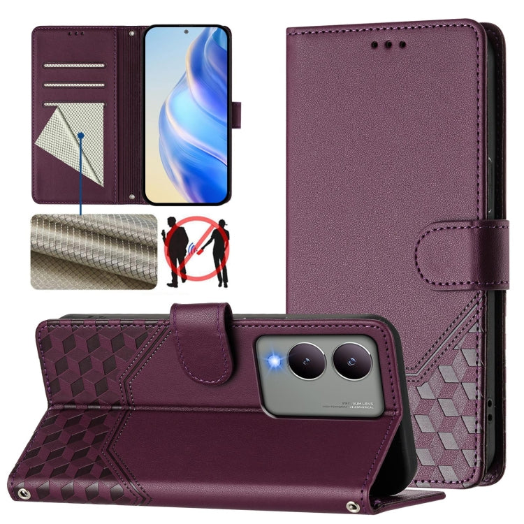 Honeycomb Embossing RFID Leather Phone Case, For vivo V29 5G / V29 Pro Global, For vivo Y17s Global, For vivo Y02a 4G / Y02 4G / Y11 2023 / Y02T, For vivo Y78+ 5G / Y78 5G Global, For vivo Y56 5G / Y16 4G / Y02s 4G Global, For vivo Y100 5G Global      ...