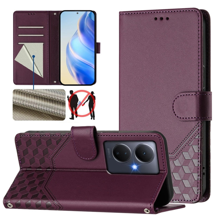 Honeycomb Embossing RFID Leather Phone Case, For vivo V29 5G / V29 Pro Global, For vivo Y17s Global, For vivo Y02a 4G / Y02 4G / Y11 2023 / Y02T, For vivo Y78+ 5G / Y78 5G Global, For vivo Y56 5G / Y16 4G / Y02s 4G Global, For vivo Y100 5G Global      ...