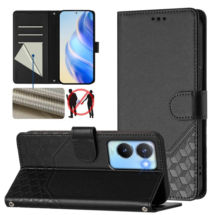 Honeycomb Embossing RFID Leather Phone Case, For vivo V29 5G / V29 Pro Global, For vivo Y17s Global, For vivo Y02a 4G / Y02 4G / Y11 2023 / Y02T, For vivo Y78+ 5G / Y78 5G Global, For vivo Y56 5G / Y16 4G / Y02s 4G Global, For vivo Y100 5G Global      ...
