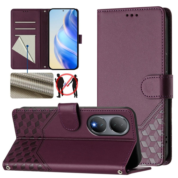 Honeycomb Embossing RFID Leather Phone Case, For vivo V29 5G / V29 Pro Global, For vivo Y17s Global, For vivo Y02a 4G / Y02 4G / Y11 2023 / Y02T, For vivo Y78+ 5G / Y78 5G Global, For vivo Y56 5G / Y16 4G / Y02s 4G Global, For vivo Y100 5G Global      ...