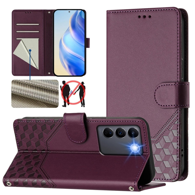 Honeycomb Embossing RFID Leather Phone Case, For vivo V29 5G / V29 Pro Global, For vivo Y17s Global, For vivo Y02a 4G / Y02 4G / Y11 2023 / Y02T, For vivo Y78+ 5G / Y78 5G Global, For vivo Y56 5G / Y16 4G / Y02s 4G Global, For vivo Y100 5G Global      ...