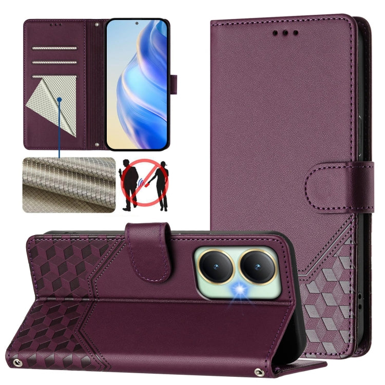 Honeycomb Embossing RFID Leather Phone Case, For vivo Y70s, For vivo Y17 / Y15 / Y12 / Y11, For vivo Y27 4G 2023 Global