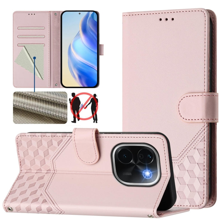 Honeycomb Embossing RFID Leather Phone Case, For vivo iQOO Z9s 5G / V40e 5G India, For vivo Y300 Pro, For vivo iQOO Z9s Pro 5G / T3 Pro 5G India, For vivo V40 Lite 5G / V30e 5G Global, For vivo S19 Pro, For vivo S19, For vivo Y28 4G, For vivo X100s 5G