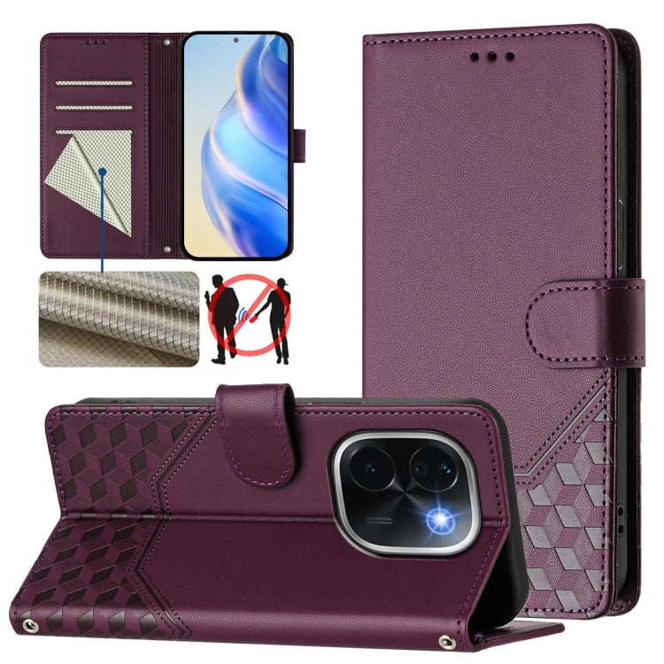 Honeycomb Embossing RFID Leather Phone Case, For vivo iQOO Z9s 5G / V40e 5G India, For vivo Y300 Pro, For vivo iQOO Z9s Pro 5G / T3 Pro 5G India, For vivo V40 Lite 5G / V30e 5G Global, For vivo S19 Pro, For vivo S19, For vivo Y28 4G, For vivo X100s 5G