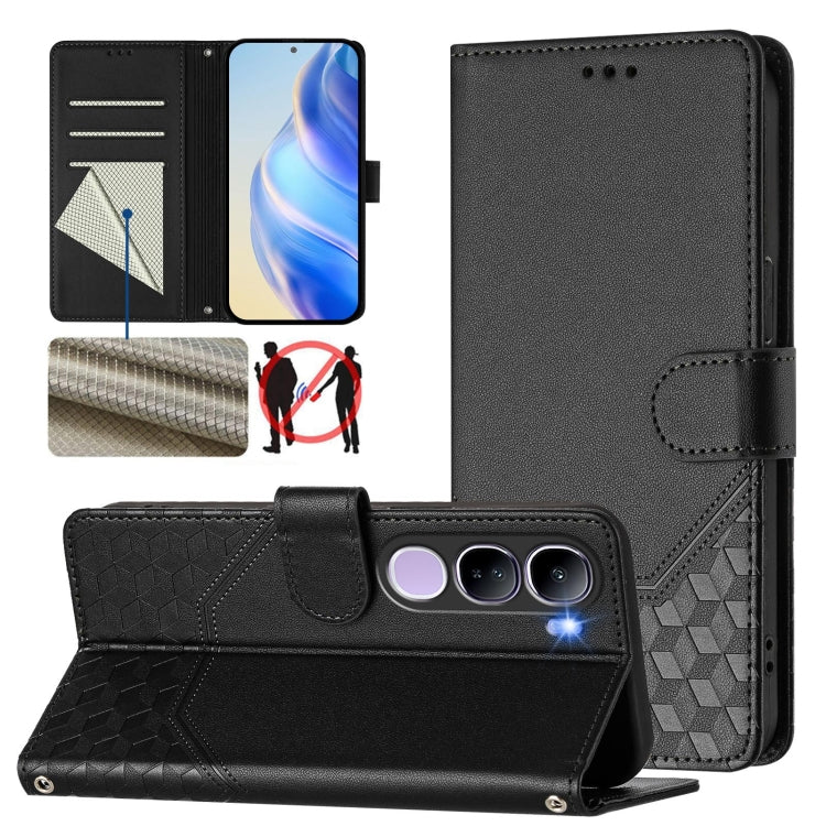 Honeycomb Embossing RFID Leather Phone Case, For vivo V50 Lite 5G, For vivo Y29s 5G / Y04 4G Global, For vivo Y29 4G Global, For vivo V50 5G Global, For vivo S20 5G, For vivo S20 Pro 5G, For vivo Y300 5G, For vivo V40 Lite 5G IDN