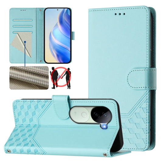 Honeycomb Embossing RFID Leather Phone Case, For vivo iQOO Z9s 5G / V40e 5G India, For vivo Y300 Pro, For vivo iQOO Z9s Pro 5G / T3 Pro 5G India, For vivo V40 Lite 5G / V30e 5G Global, For vivo S19 Pro, For vivo S19, For vivo Y28 4G, For vivo X100s 5G