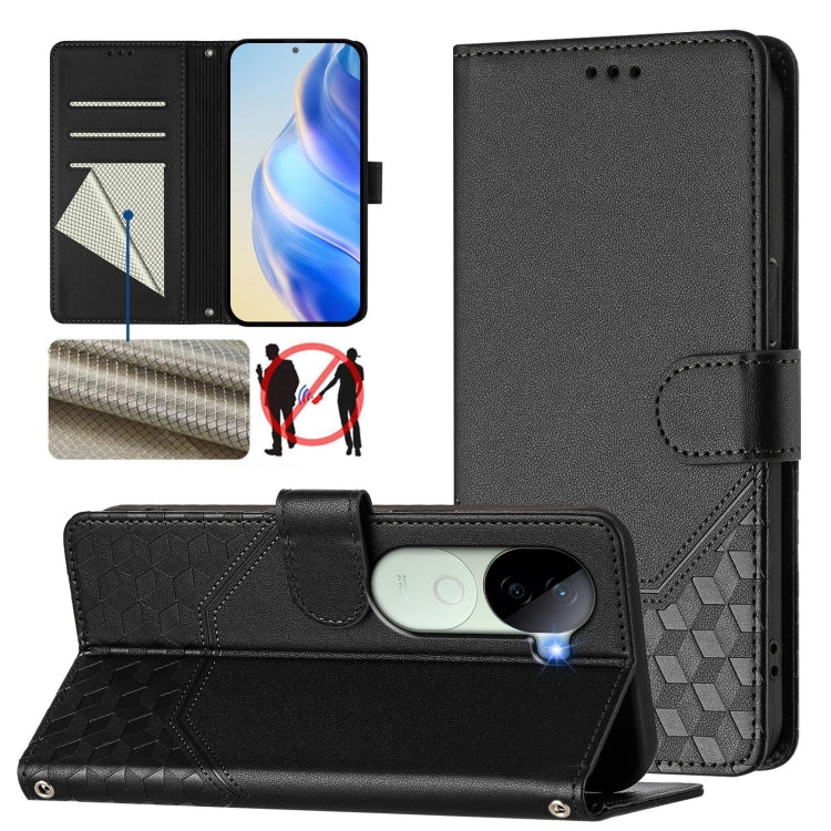Honeycomb Embossing RFID Leather Phone Case, For vivo iQOO Z9s 5G / V40e 5G India, For vivo Y300 Pro, For vivo iQOO Z9s Pro 5G / T3 Pro 5G India, For vivo V40 Lite 5G / V30e 5G Global, For vivo S19 Pro, For vivo S19, For vivo Y28 4G, For vivo X100s 5G