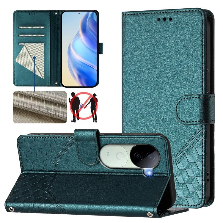Honeycomb Embossing RFID Leather Phone Case, For vivo iQOO Z9s 5G / V40e 5G India, For vivo Y300 Pro, For vivo iQOO Z9s Pro 5G / T3 Pro 5G India, For vivo V40 Lite 5G / V30e 5G Global, For vivo S19 Pro, For vivo S19, For vivo Y28 4G, For vivo X100s 5G