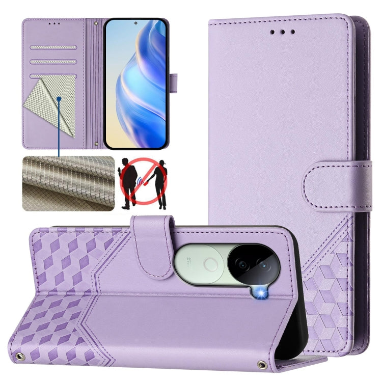 Honeycomb Embossing RFID Leather Phone Case, For vivo iQOO Z9s 5G / V40e 5G India, For vivo Y300 Pro, For vivo iQOO Z9s Pro 5G / T3 Pro 5G India, For vivo V40 Lite 5G / V30e 5G Global, For vivo S19 Pro, For vivo S19, For vivo Y28 4G, For vivo X100s 5G