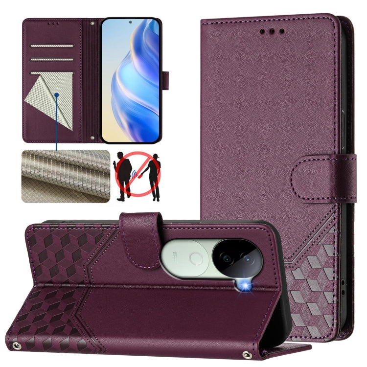 Honeycomb Embossing RFID Leather Phone Case, For vivo iQOO Z9s 5G / V40e 5G India, For vivo Y300 Pro, For vivo iQOO Z9s Pro 5G / T3 Pro 5G India, For vivo V40 Lite 5G / V30e 5G Global, For vivo S19 Pro, For vivo S19, For vivo Y28 4G, For vivo X100s 5G