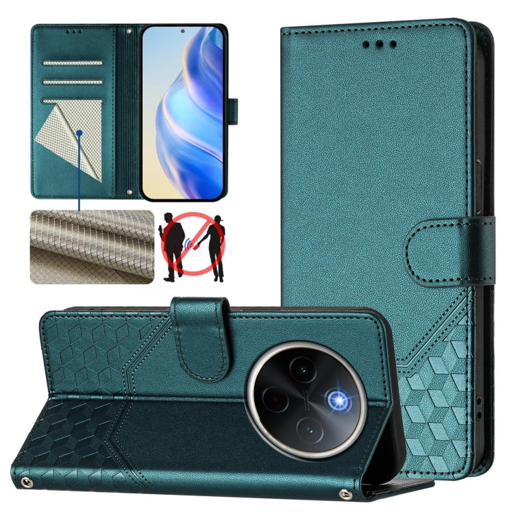 Honeycomb Embossing RFID Leather Phone Case, For vivo iQOO Z9s 5G / V40e 5G India, For vivo Y300 Pro, For vivo iQOO Z9s Pro 5G / T3 Pro 5G India, For vivo V40 Lite 5G / V30e 5G Global, For vivo S19 Pro, For vivo S19, For vivo Y28 4G, For vivo X100s 5G
