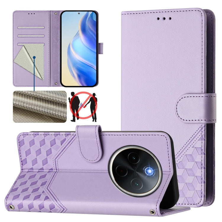 Honeycomb Embossing RFID Leather Phone Case, For vivo iQOO Z9s 5G / V40e 5G India, For vivo Y300 Pro, For vivo iQOO Z9s Pro 5G / T3 Pro 5G India, For vivo V40 Lite 5G / V30e 5G Global, For vivo S19 Pro, For vivo S19, For vivo Y28 4G, For vivo X100s 5G