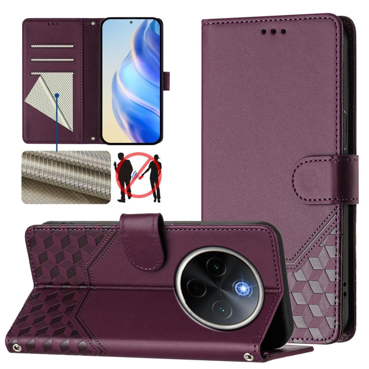 Honeycomb Embossing RFID Leather Phone Case, For vivo iQOO Z9s 5G / V40e 5G India, For vivo Y300 Pro, For vivo iQOO Z9s Pro 5G / T3 Pro 5G India, For vivo V40 Lite 5G / V30e 5G Global, For vivo S19 Pro, For vivo S19, For vivo Y28 4G, For vivo X100s 5G