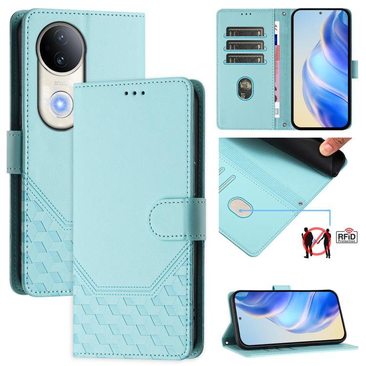 Honeycomb Embossing RFID Leather Phone Case, For vivo V50 Lite 5G, For vivo Y29s 5G / Y04 4G Global, For vivo Y29 4G Global, For vivo V50 5G Global, For vivo S20 5G, For vivo S20 Pro 5G, For vivo Y300 5G, For vivo V40 Lite 5G IDN