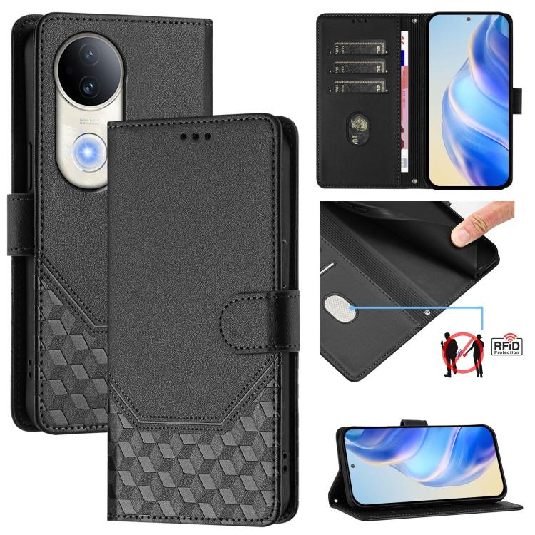 Honeycomb Embossing RFID Leather Phone Case, For vivo V50 Lite 5G, For vivo Y29s 5G / Y04 4G Global, For vivo Y29 4G Global, For vivo V50 5G Global, For vivo S20 5G, For vivo S20 Pro 5G, For vivo Y300 5G, For vivo V40 Lite 5G IDN