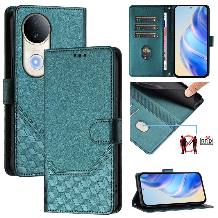 Honeycomb Embossing RFID Leather Phone Case, For vivo V50 Lite 5G, For vivo Y29s 5G / Y04 4G Global, For vivo Y29 4G Global, For vivo V50 5G Global, For vivo S20 5G, For vivo S20 Pro 5G, For vivo Y300 5G, For vivo V40 Lite 5G IDN