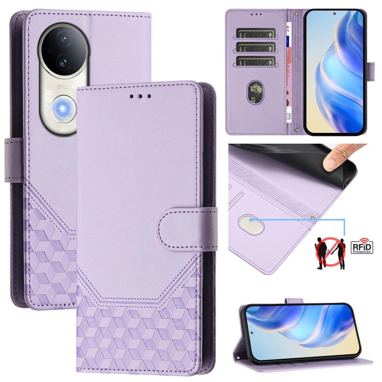 Honeycomb Embossing RFID Leather Phone Case, For vivo V50 Lite 5G, For vivo Y29s 5G / Y04 4G Global, For vivo Y29 4G Global, For vivo V50 5G Global, For vivo S20 5G, For vivo S20 Pro 5G, For vivo Y300 5G, For vivo V40 Lite 5G IDN