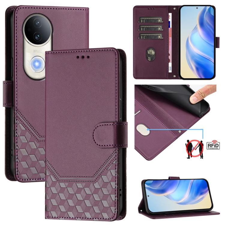 Honeycomb Embossing RFID Leather Phone Case, For vivo V50 Lite 5G, For vivo Y29s 5G / Y04 4G Global, For vivo Y29 4G Global, For vivo V50 5G Global, For vivo S20 5G, For vivo S20 Pro 5G, For vivo Y300 5G, For vivo V40 Lite 5G IDN