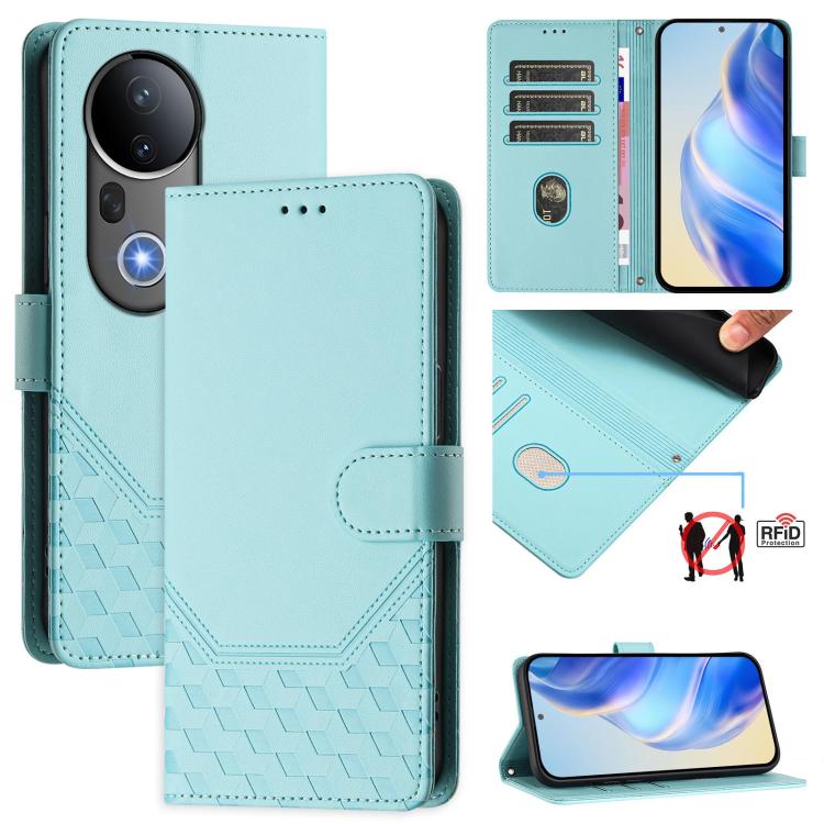 Honeycomb Embossing RFID Leather Phone Case, For vivo V50 Lite 5G, For vivo Y29s 5G / Y04 4G Global, For vivo Y29 4G Global, For vivo V50 5G Global, For vivo S20 5G, For vivo S20 Pro 5G, For vivo Y300 5G, For vivo V40 Lite 5G IDN