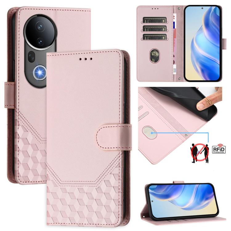 Honeycomb Embossing RFID Leather Phone Case, For vivo V50 Lite 5G, For vivo Y29s 5G / Y04 4G Global, For vivo Y29 4G Global, For vivo V50 5G Global, For vivo S20 5G, For vivo S20 Pro 5G, For vivo Y300 5G, For vivo V40 Lite 5G IDN