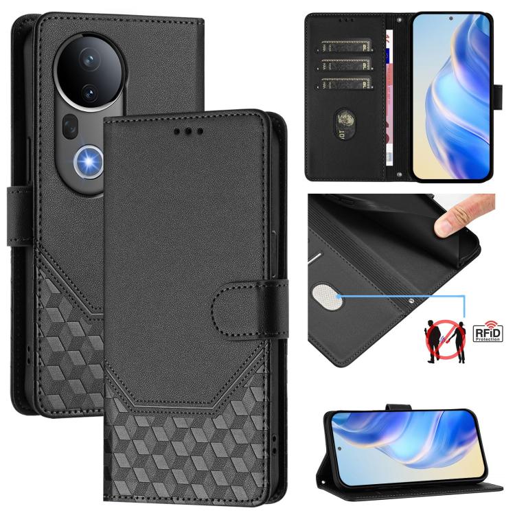 Honeycomb Embossing RFID Leather Phone Case, For vivo V50 Lite 5G, For vivo Y29s 5G / Y04 4G Global, For vivo Y29 4G Global, For vivo V50 5G Global, For vivo S20 5G, For vivo S20 Pro 5G, For vivo Y300 5G, For vivo V40 Lite 5G IDN