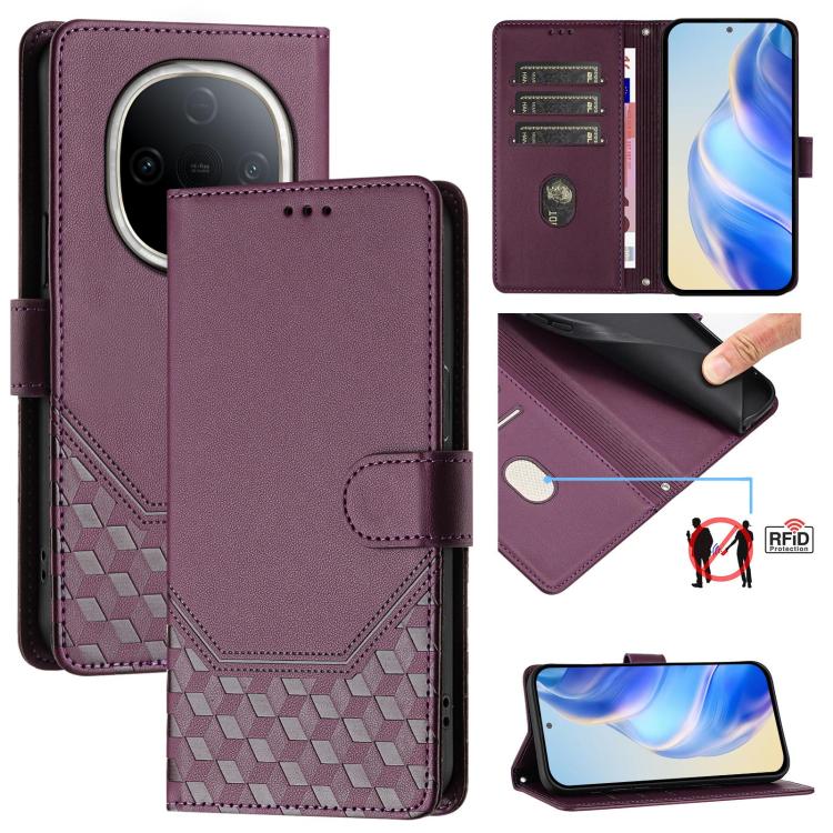 Honeycomb Embossing RFID Leather Phone Case, For vivo V50 Lite 5G, For vivo Y29s 5G / Y04 4G Global, For vivo Y29 4G Global, For vivo V50 5G Global, For vivo S20 5G, For vivo S20 Pro 5G, For vivo Y300 5G, For vivo V40 Lite 5G IDN
