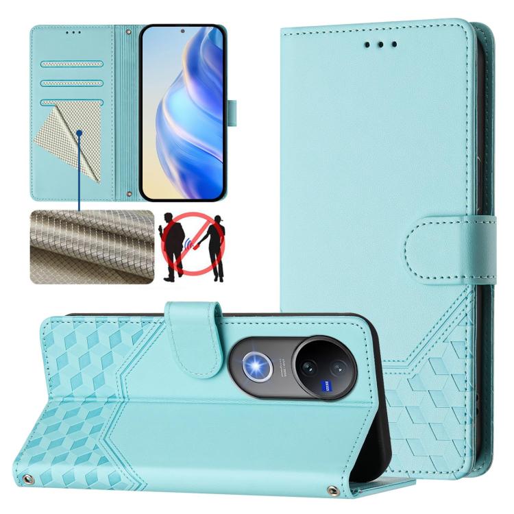 Honeycomb Embossing RFID Leather Phone Case, For vivo V50 Lite 5G, For vivo Y29s 5G / Y04 4G Global, For vivo Y29 4G Global, For vivo V50 5G Global, For vivo S20 5G, For vivo S20 Pro 5G, For vivo Y300 5G, For vivo V40 Lite 5G IDN