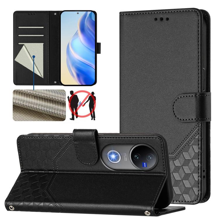 Honeycomb Embossing RFID Leather Phone Case, For vivo V50 Lite 5G, For vivo Y29s 5G / Y04 4G Global, For vivo Y29 4G Global, For vivo V50 5G Global, For vivo S20 5G, For vivo S20 Pro 5G, For vivo Y300 5G, For vivo V40 Lite 5G IDN
