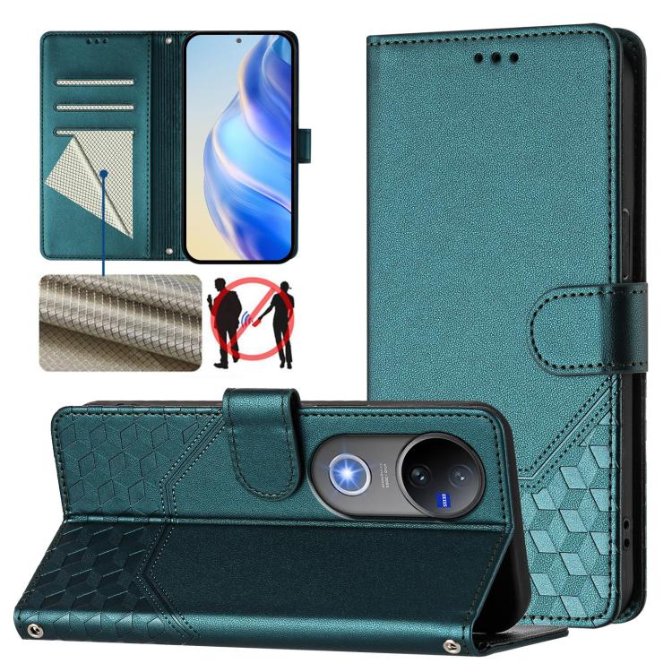 Honeycomb Embossing RFID Leather Phone Case, For vivo V50 Lite 5G, For vivo Y29s 5G / Y04 4G Global, For vivo Y29 4G Global, For vivo V50 5G Global, For vivo S20 5G, For vivo S20 Pro 5G, For vivo Y300 5G, For vivo V40 Lite 5G IDN