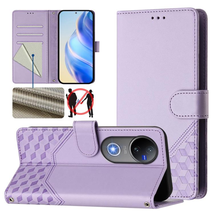 Honeycomb Embossing RFID Leather Phone Case, For vivo V50 Lite 5G, For vivo Y29s 5G / Y04 4G Global, For vivo Y29 4G Global, For vivo V50 5G Global, For vivo S20 5G, For vivo S20 Pro 5G, For vivo Y300 5G, For vivo V40 Lite 5G IDN