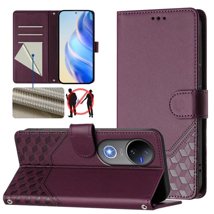 Honeycomb Embossing RFID Leather Phone Case, For vivo V50 Lite 5G, For vivo Y29s 5G / Y04 4G Global, For vivo Y29 4G Global, For vivo V50 5G Global, For vivo S20 5G, For vivo S20 Pro 5G, For vivo Y300 5G, For vivo V40 Lite 5G IDN