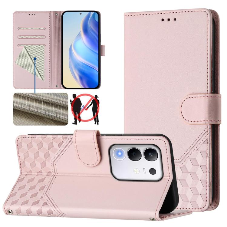 Honeycomb Embossing RFID Leather Phone Case, For vivo V50 Lite 5G, For vivo Y29s 5G / Y04 4G Global, For vivo Y29 4G Global, For vivo V50 5G Global, For vivo S20 5G, For vivo S20 Pro 5G, For vivo Y300 5G, For vivo V40 Lite 5G IDN