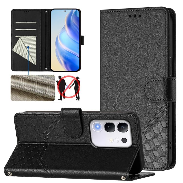 Honeycomb Embossing RFID Leather Phone Case, For vivo V50 Lite 5G, For vivo Y29s 5G / Y04 4G Global, For vivo Y29 4G Global, For vivo V50 5G Global, For vivo S20 5G, For vivo S20 Pro 5G, For vivo Y300 5G, For vivo V40 Lite 5G IDN