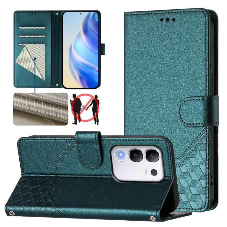 Honeycomb Embossing RFID Leather Phone Case, For vivo V50 Lite 5G, For vivo Y29s 5G / Y04 4G Global, For vivo Y29 4G Global, For vivo V50 5G Global, For vivo S20 5G, For vivo S20 Pro 5G, For vivo Y300 5G, For vivo V40 Lite 5G IDN
