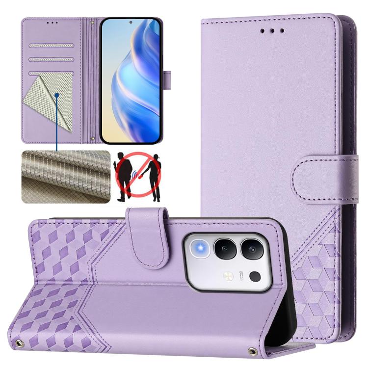 Honeycomb Embossing RFID Leather Phone Case, For vivo V50 Lite 5G, For vivo Y29s 5G / Y04 4G Global, For vivo Y29 4G Global, For vivo V50 5G Global, For vivo S20 5G, For vivo S20 Pro 5G, For vivo Y300 5G, For vivo V40 Lite 5G IDN