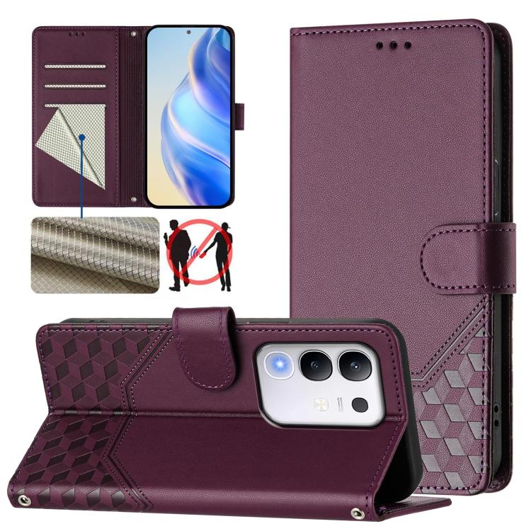 Honeycomb Embossing RFID Leather Phone Case, For vivo V50 Lite 5G, For vivo Y29s 5G / Y04 4G Global, For vivo Y29 4G Global, For vivo V50 5G Global, For vivo S20 5G, For vivo S20 Pro 5G, For vivo Y300 5G, For vivo V40 Lite 5G IDN