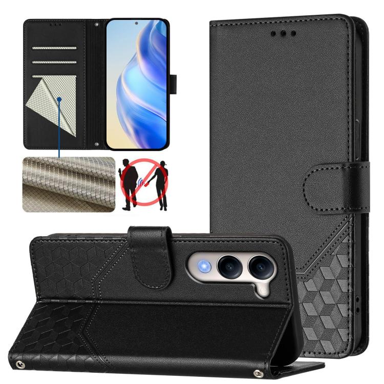 Honeycomb Embossing RFID Leather Phone Case, For vivo V50 Lite 5G, For vivo Y29s 5G / Y04 4G Global, For vivo Y29 4G Global, For vivo V50 5G Global, For vivo S20 5G, For vivo S20 Pro 5G, For vivo Y300 5G, For vivo V40 Lite 5G IDN