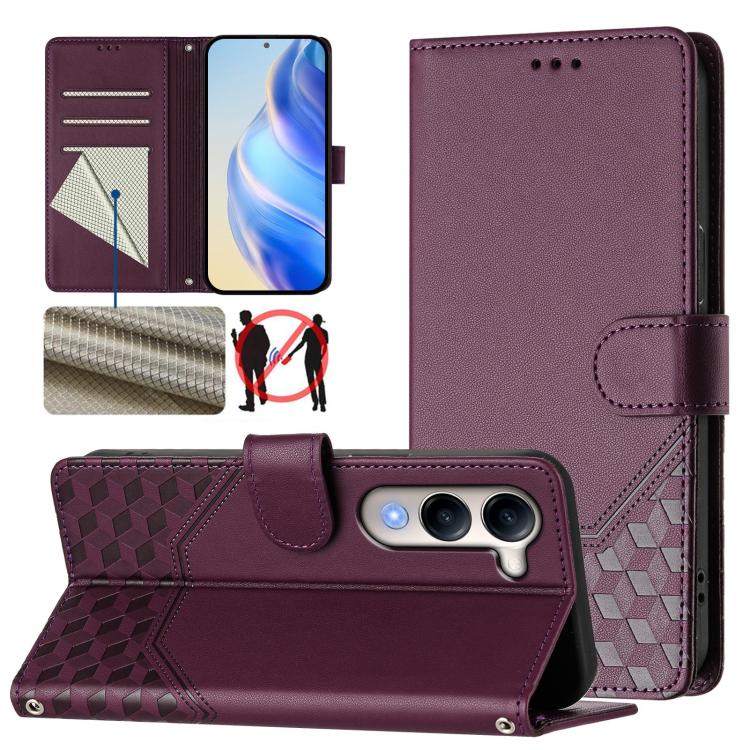 Honeycomb Embossing RFID Leather Phone Case, For vivo V50 Lite 5G, For vivo Y29s 5G / Y04 4G Global, For vivo Y29 4G Global, For vivo V50 5G Global, For vivo S20 5G, For vivo S20 Pro 5G, For vivo Y300 5G, For vivo V40 Lite 5G IDN
