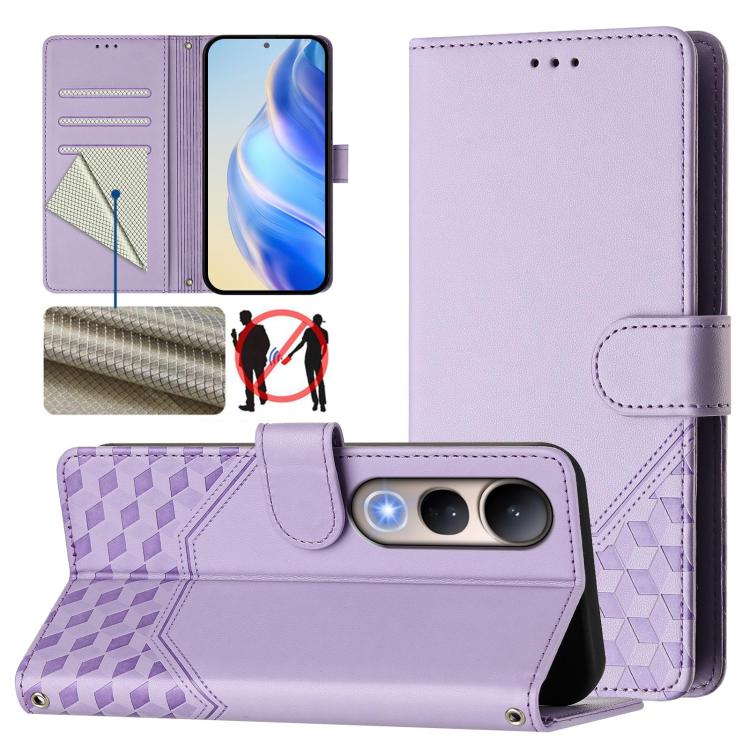 Honeycomb Embossing RFID Leather Phone Case, For vivo V50 Lite 5G, For vivo Y29s 5G / Y04 4G Global, For vivo Y29 4G Global, For vivo V50 5G Global, For vivo S20 5G, For vivo S20 Pro 5G, For vivo Y300 5G, For vivo V40 Lite 5G IDN