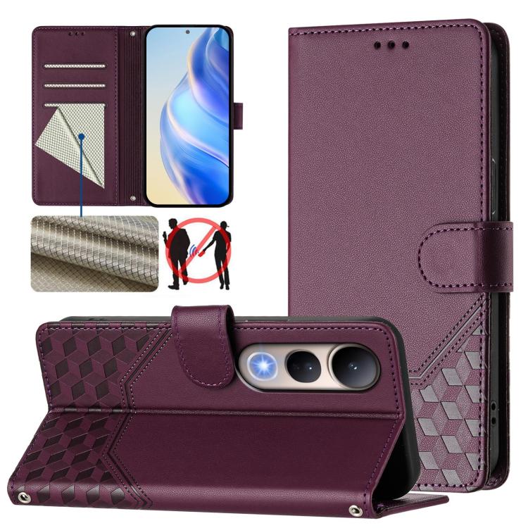 Honeycomb Embossing RFID Leather Phone Case, For vivo V50 Lite 5G, For vivo Y29s 5G / Y04 4G Global, For vivo Y29 4G Global, For vivo V50 5G Global, For vivo S20 5G, For vivo S20 Pro 5G, For vivo Y300 5G, For vivo V40 Lite 5G IDN