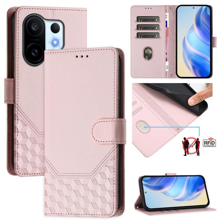 Honeycomb Embossing RFID Leather Phone Case, For vivo V60 Lite 5G Global, For vivo Y400 5G Global, For vivo Y400 4G, For vivo V60 5G Global, For vivo S30 Pro mini, For vivo S30, For vivo X200s 5G, For vivo Y39 5G Global