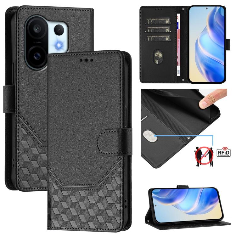 Honeycomb Embossing RFID Leather Phone Case, For vivo V60 Lite 5G Global, For vivo Y400 5G Global, For vivo Y400 4G, For vivo V60 5G Global, For vivo S30 Pro mini, For vivo S30, For vivo X200s 5G, For vivo Y39 5G Global