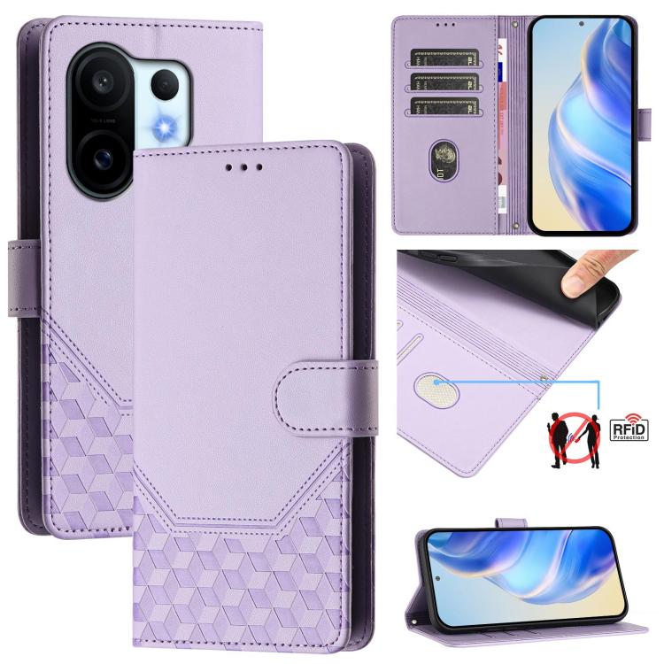 Honeycomb Embossing RFID Leather Phone Case, For vivo V60 Lite 5G Global, For vivo Y400 5G Global, For vivo Y400 4G, For vivo V60 5G Global, For vivo S30 Pro mini, For vivo S30, For vivo X200s 5G, For vivo Y39 5G Global