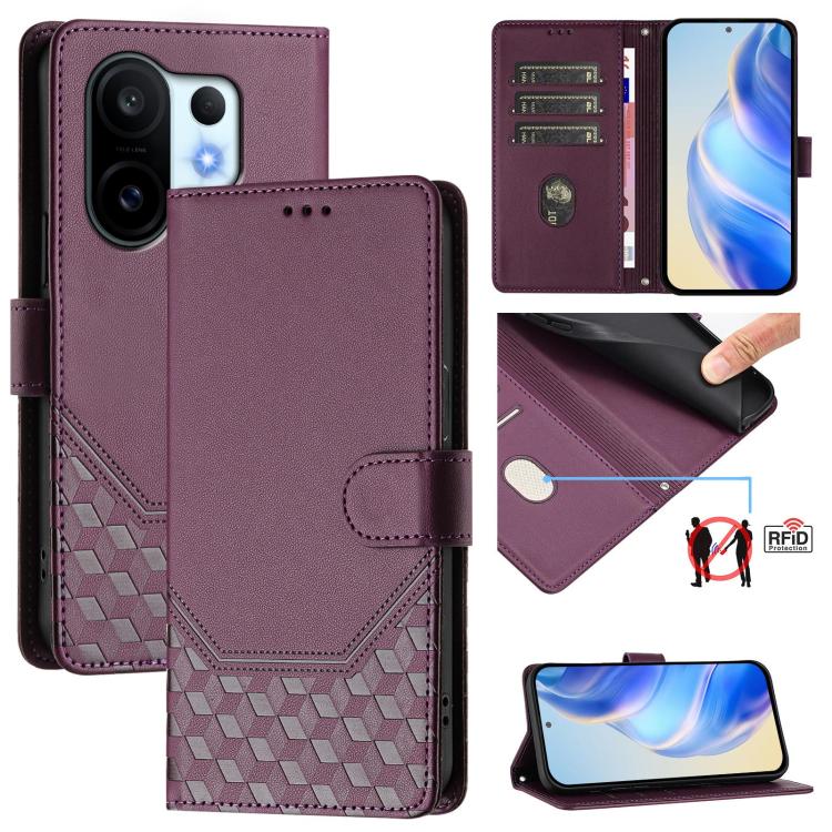 Honeycomb Embossing RFID Leather Phone Case, For vivo V60 Lite 5G Global, For vivo Y400 5G Global, For vivo Y400 4G, For vivo V60 5G Global, For vivo S30 Pro mini, For vivo S30, For vivo X200s 5G, For vivo Y39 5G Global