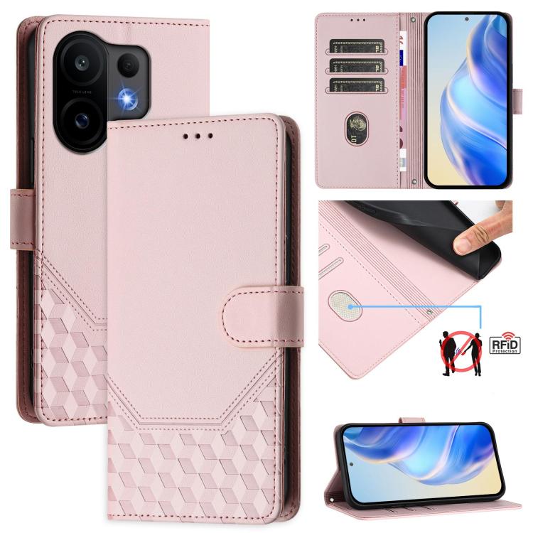 Honeycomb Embossing RFID Leather Phone Case, For vivo V60 Lite 5G Global, For vivo Y400 5G Global, For vivo Y400 4G, For vivo V60 5G Global, For vivo S30 Pro mini, For vivo S30, For vivo X200s 5G, For vivo Y39 5G Global