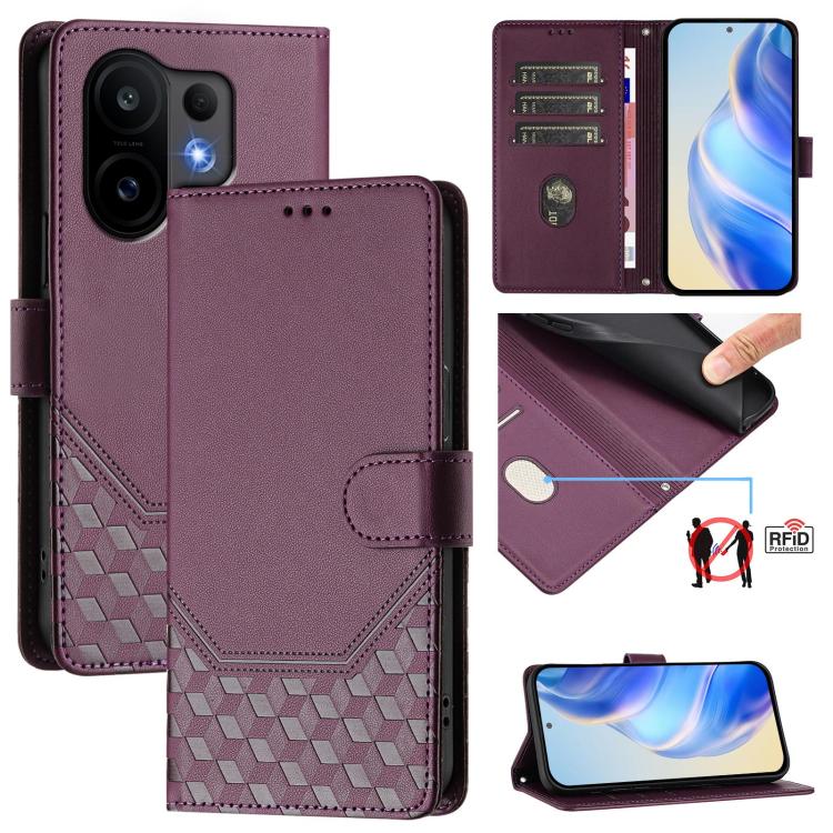 Honeycomb Embossing RFID Leather Phone Case, For vivo V60 Lite 5G Global, For vivo Y400 5G Global, For vivo Y400 4G, For vivo V60 5G Global, For vivo S30 Pro mini, For vivo S30, For vivo X200s 5G, For vivo Y39 5G Global